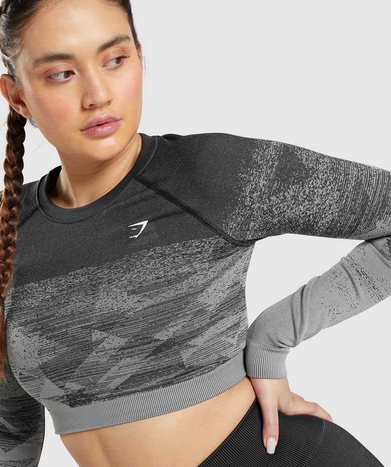 Women's Gymshark Adapt Ombre Crop Tops Black | USA  9865-ENBAP