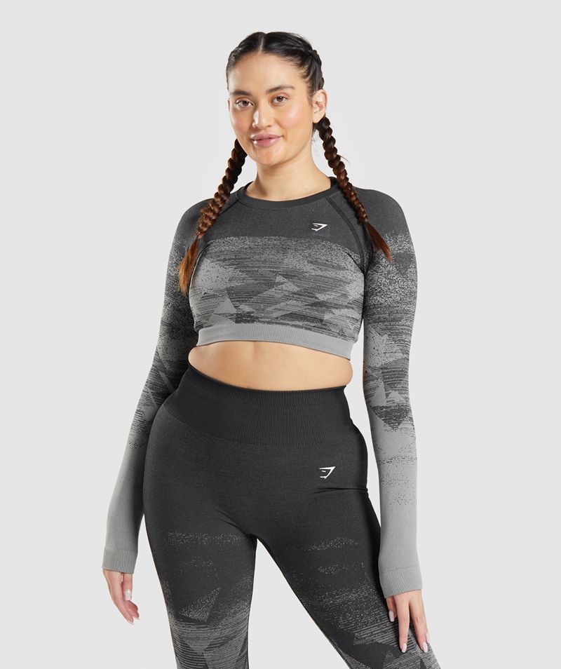 Women\'s Gymshark Adapt Ombre Crop Tops Black | USA  9865-ENBAP