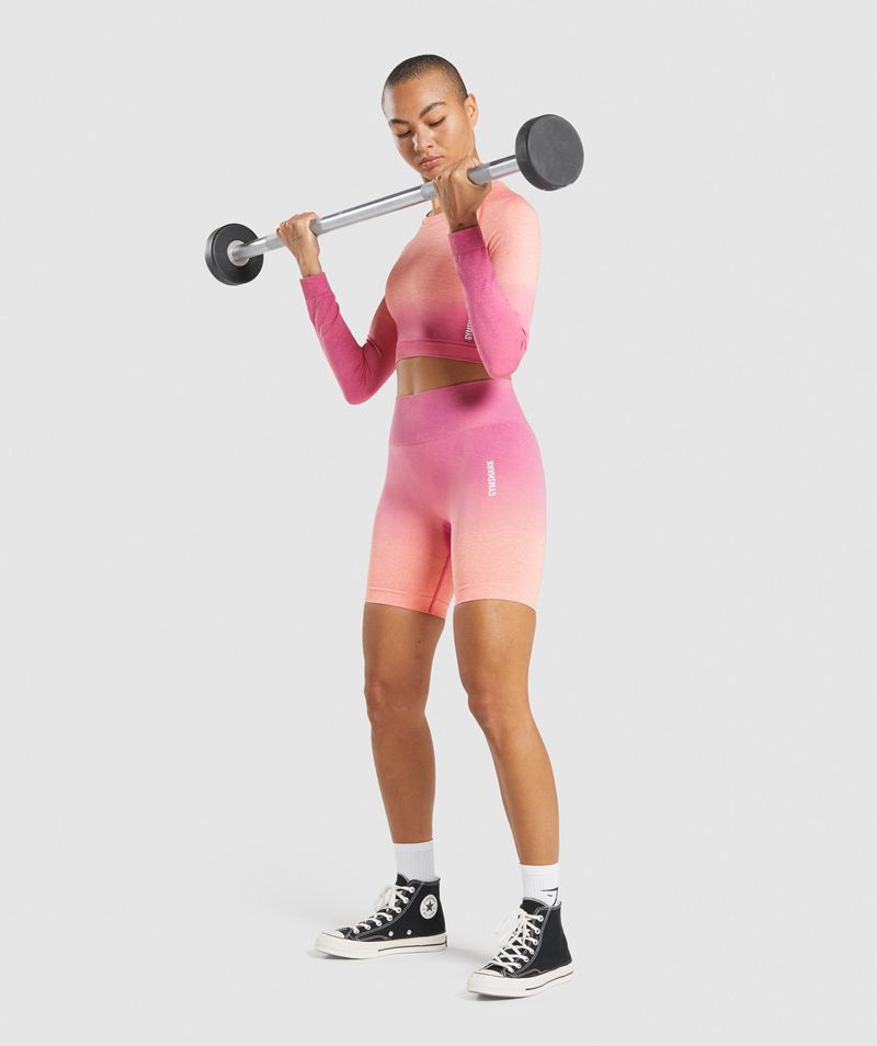 Women's Gymshark Adapt Ombre Seamless Long Sleeve Crop Tops Pink | USA  4681-NXOSK