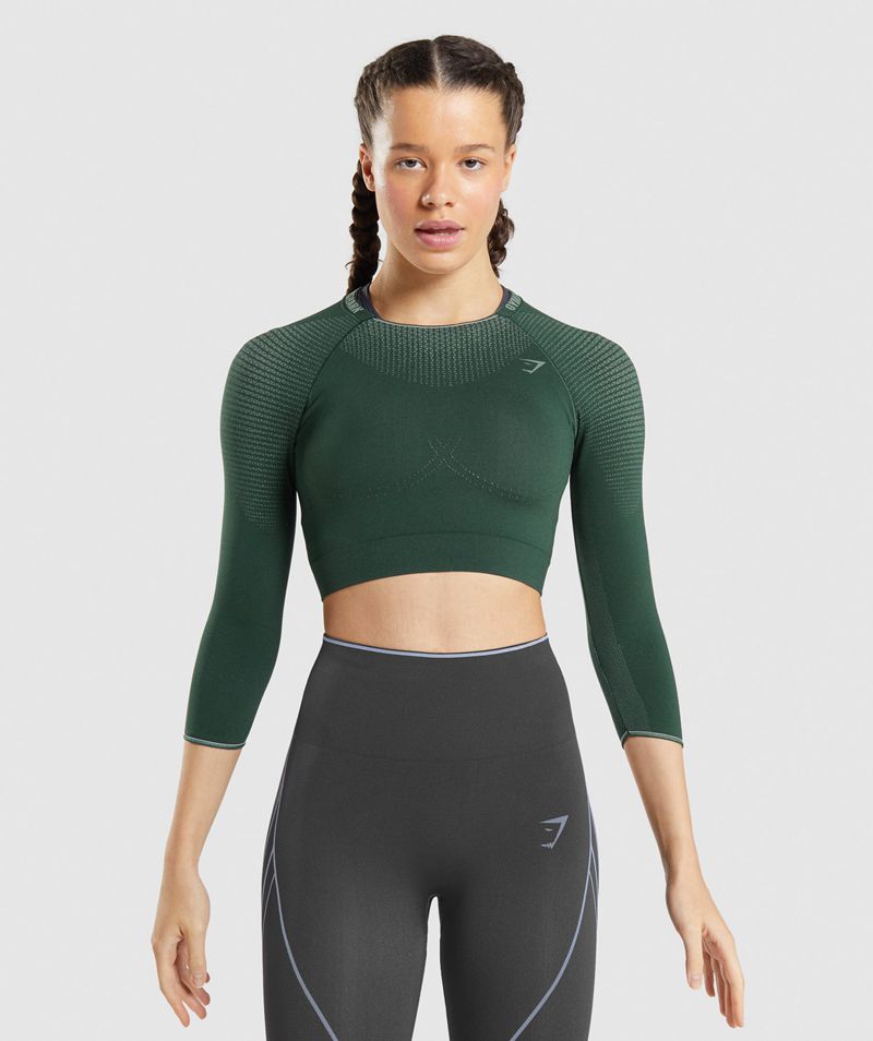 Women\'s Gymshark Apex Seamless Crop Tops Green | USA  0673-ESGRJ