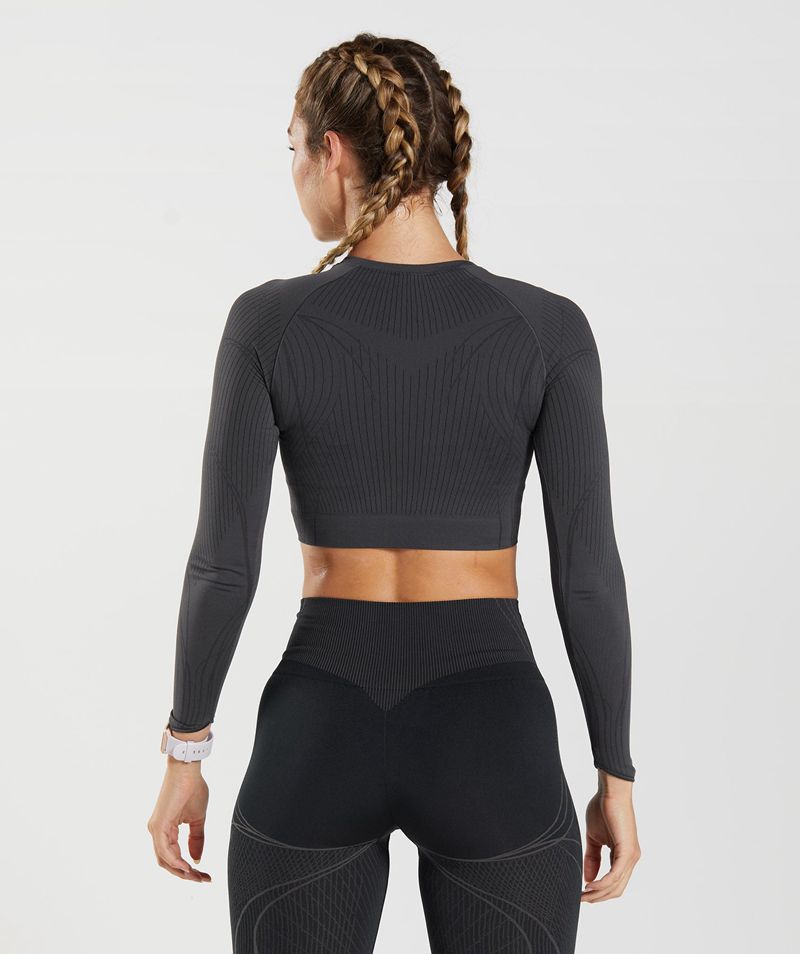 Women's Gymshark Apex Seamless Crop Tops Grey | USA  2183-OXZDV