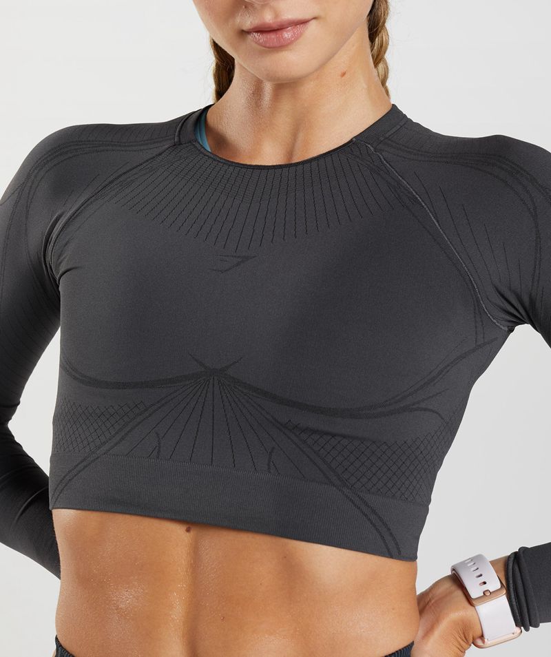 Women's Gymshark Apex Seamless Crop Tops Grey | USA  2183-OXZDV