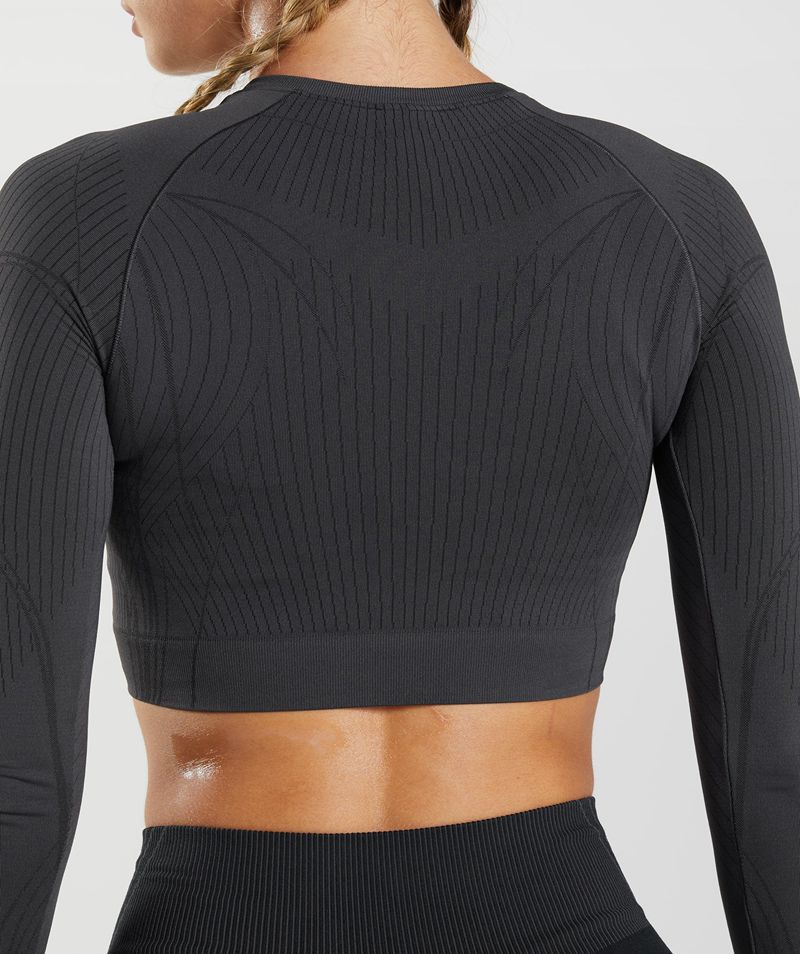 Women's Gymshark Apex Seamless Crop Tops Grey | USA  2183-OXZDV