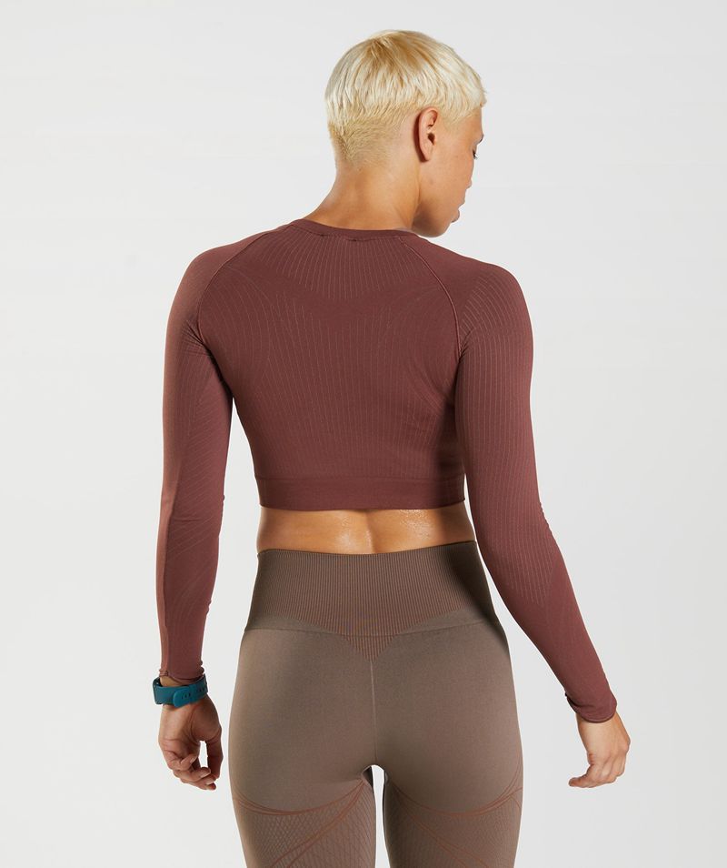 Women's Gymshark Apex Seamless Crop Tops Burgundy | USA  7981-YKRHQ