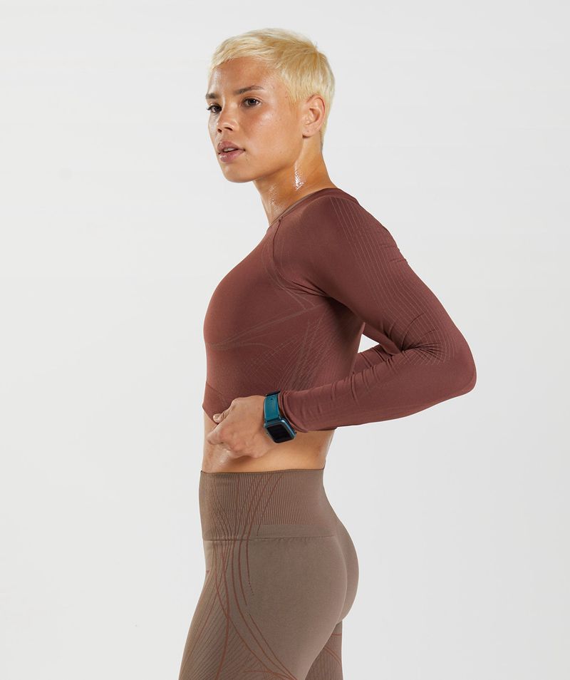 Women's Gymshark Apex Seamless Crop Tops Burgundy | USA  7981-YKRHQ