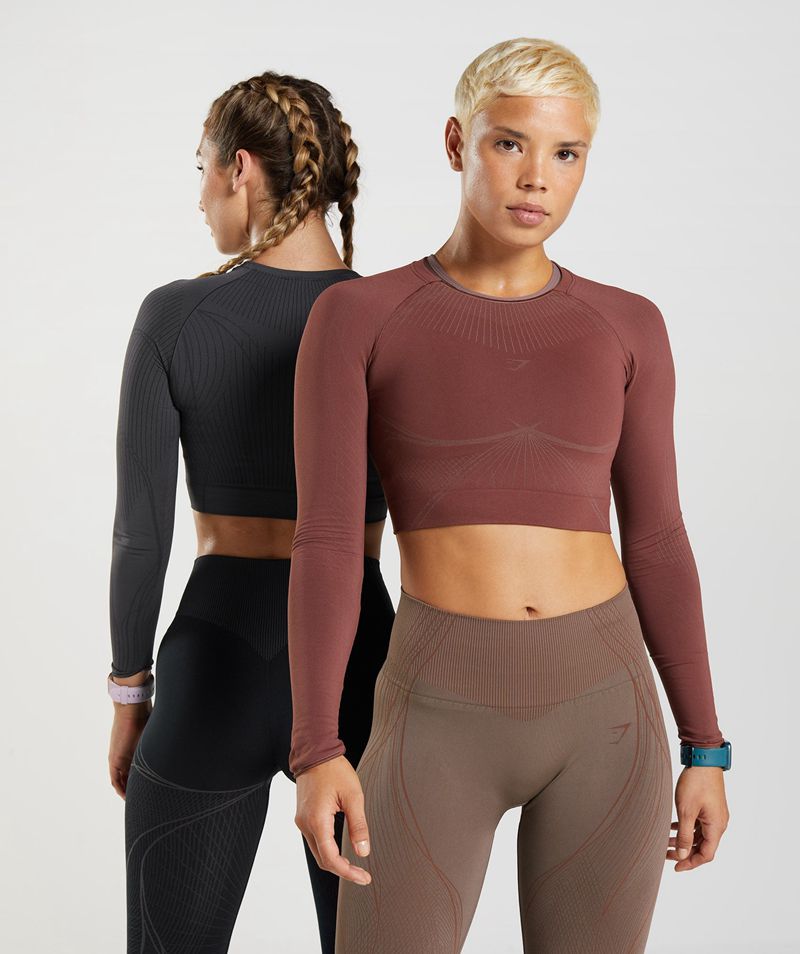 Women's Gymshark Apex Seamless Crop Tops Burgundy | USA  7981-YKRHQ