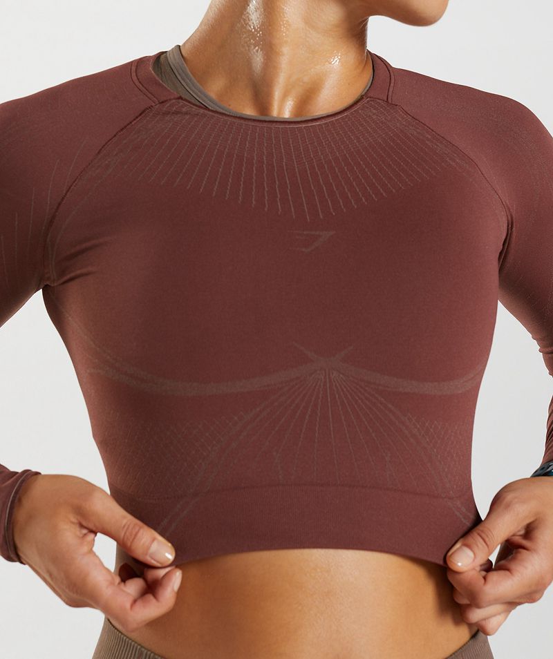 Women's Gymshark Apex Seamless Crop Tops Burgundy | USA  7981-YKRHQ