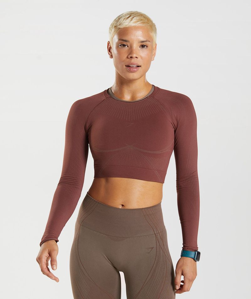 Women\'s Gymshark Apex Seamless Crop Tops Burgundy | USA  7981-YKRHQ