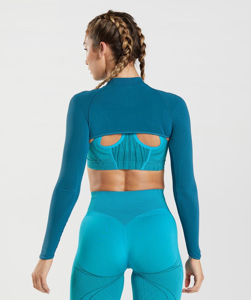 Women's Gymshark Apex Seamless Shrug Tops Blue | USA  1578-THBEC