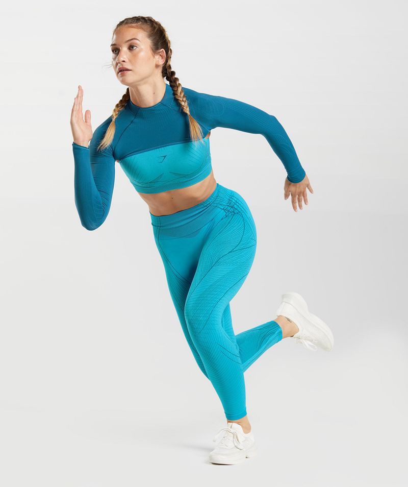 Women's Gymshark Apex Seamless Shrug Tops Blue | USA  1578-THBEC