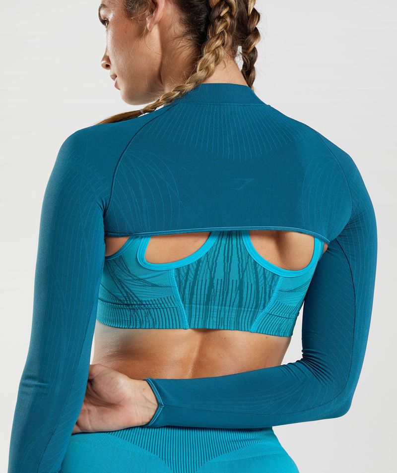 Women's Gymshark Apex Seamless Shrug Tops Blue | USA  1578-THBEC