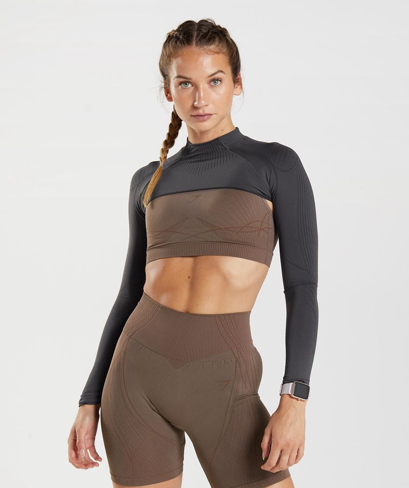 Women\'s Gymshark Apex Seamless Shrug Tops Grey | USA  3027-EWYJL