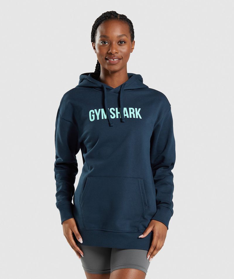 Women\'s Gymshark Apollo Oversized Hoodie Navy | USA  5920-WCURD