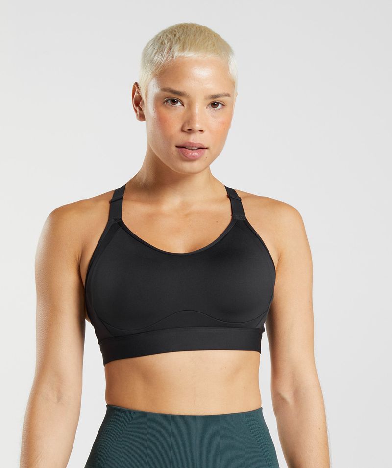 Women's Gymshark Cut Out Back High Support Sports Bra Black | USA  7362-LMQEN