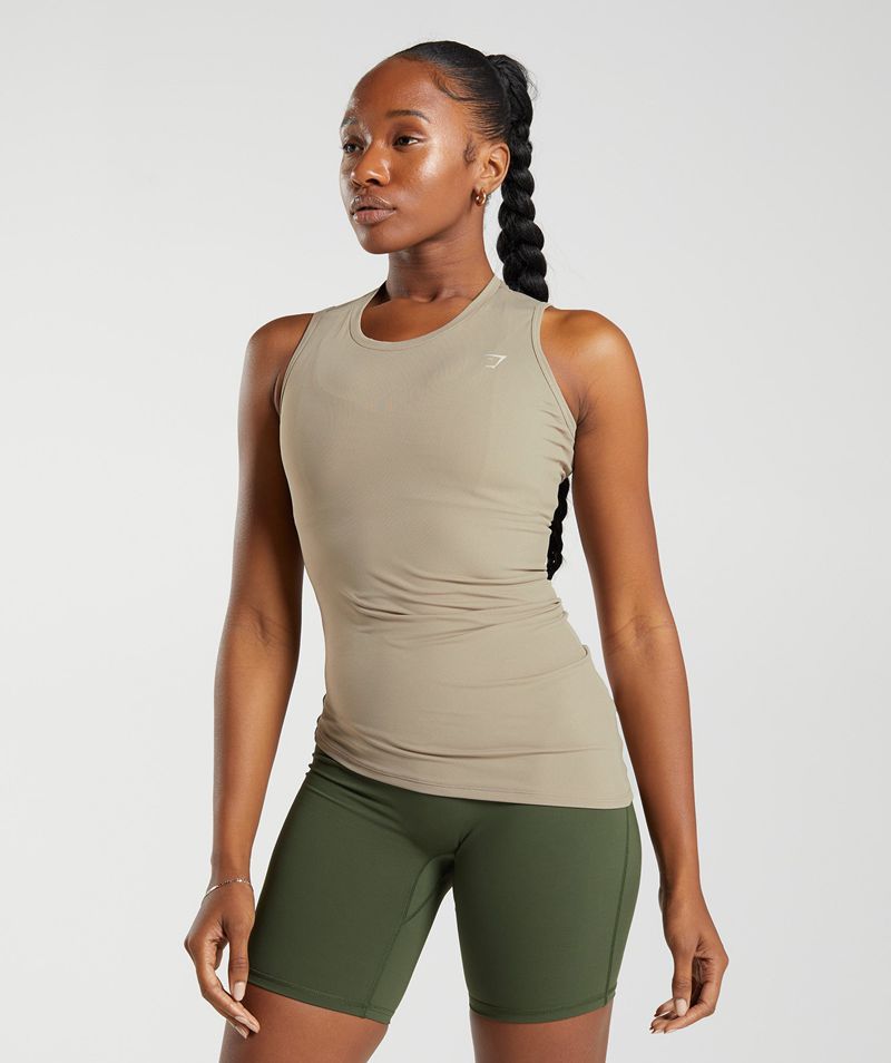 Women's Gymshark Elevate Asymmetric Tank Tops Beige | USA  9031-DUVCJ