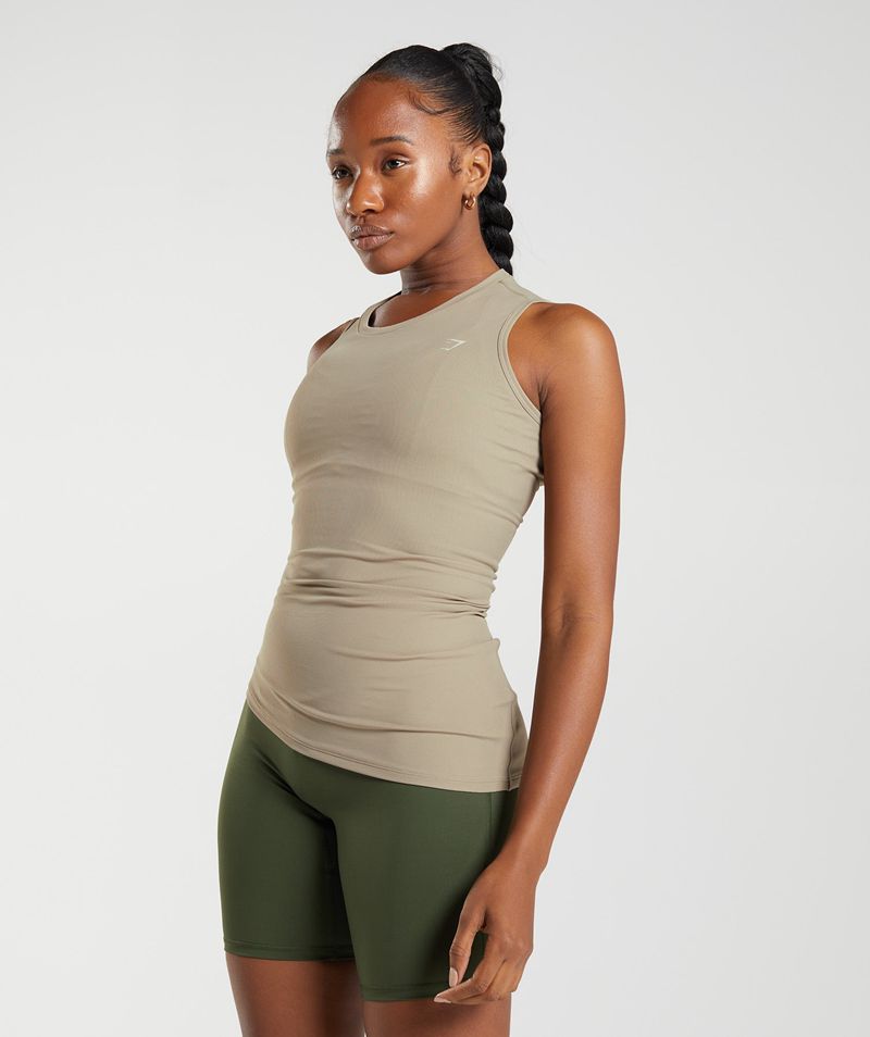 Women's Gymshark Elevate Asymmetric Tank Tops Beige | USA  9031-DUVCJ