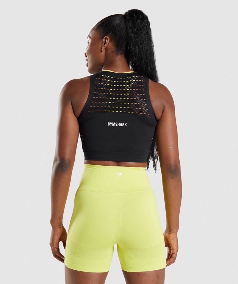 Women's Gymshark Energy Seamless Crop Tops Black | USA  6892-MSPKY