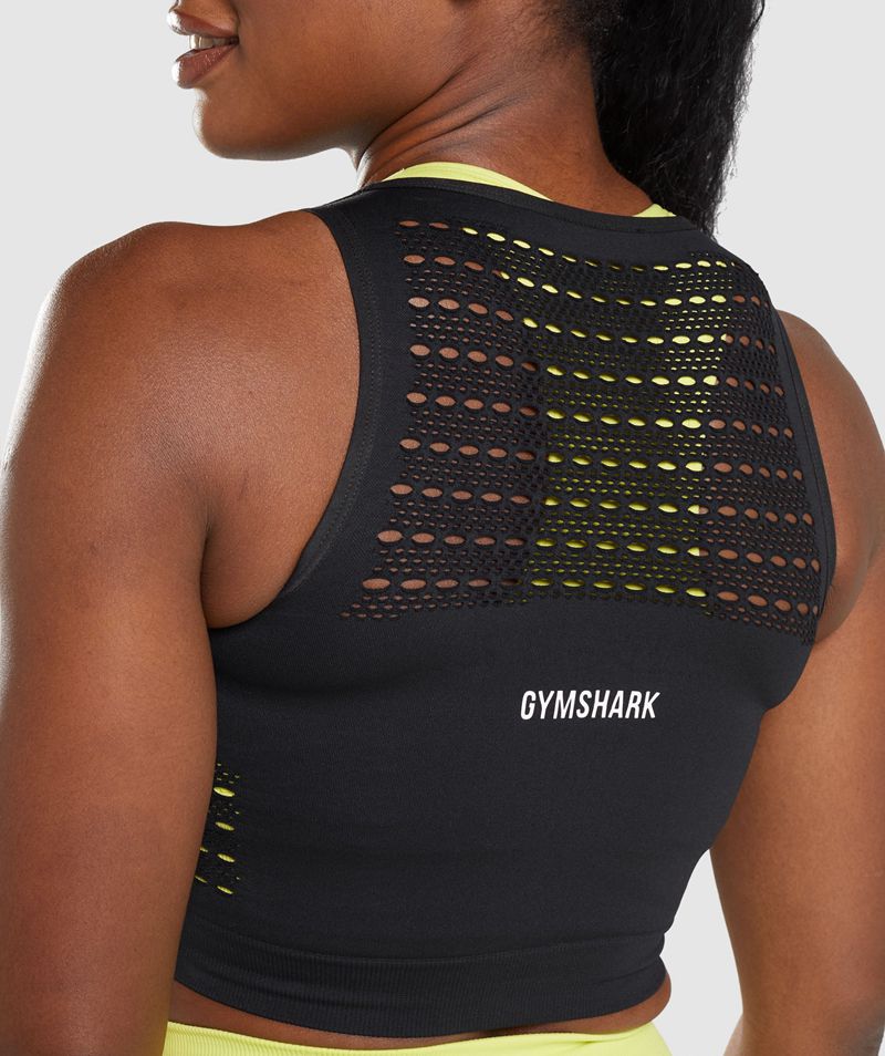 Women's Gymshark Energy Seamless Crop Tops Black | USA  6892-MSPKY