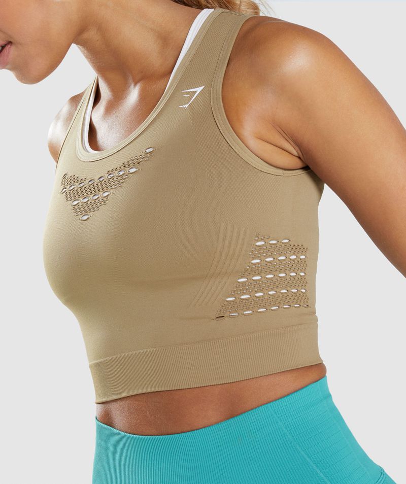 Women's Gymshark Energy Seamless Crop Tops Brown | USA  8130-BQAHY