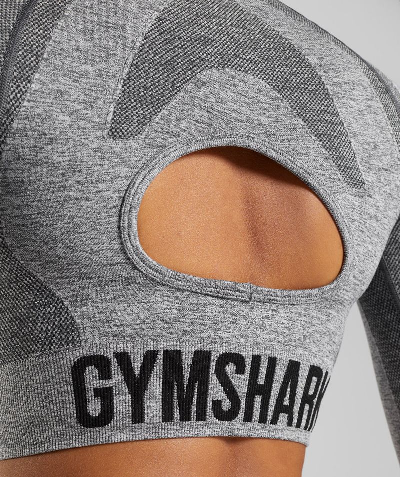 Women's Gymshark Flex Long Sleeve Crop Tops Grey | USA  3268-JNDML