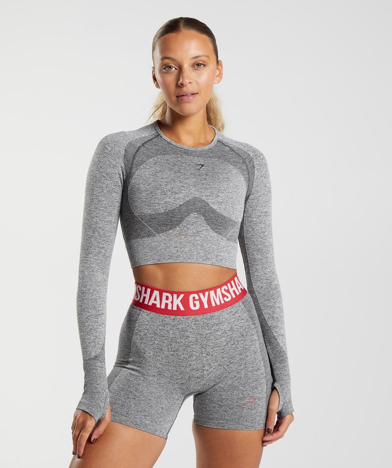 Women\'s Gymshark Flex Long Sleeve Crop Tops Grey | USA  3268-JNDML