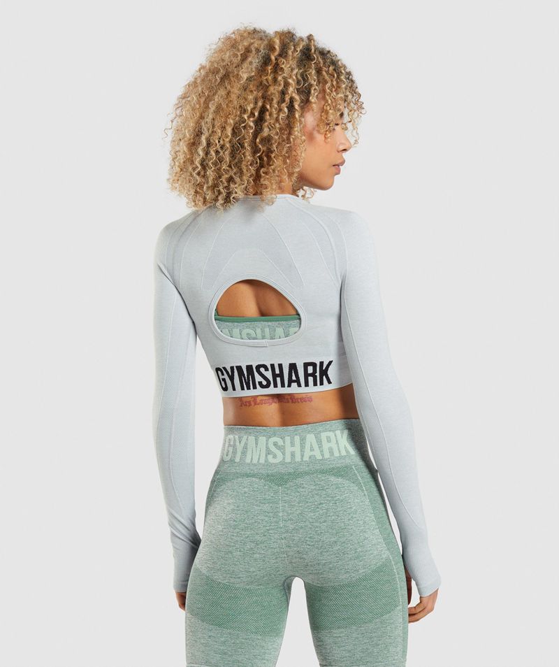 Women's Gymshark Flex Sports Long Sleeve Crop Tops Light Grey | USA  1708-HUFNY