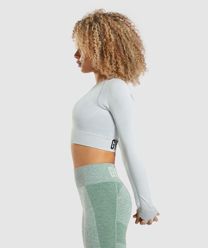 Women's Gymshark Flex Sports Long Sleeve Crop Tops Light Grey | USA  1708-HUFNY