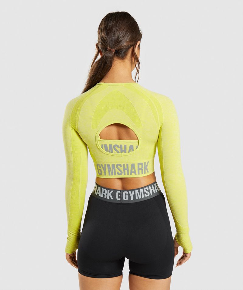 Women's Gymshark Flex Sports Long Sleeve Crop Tops Yellow | USA  4182-KVOUM