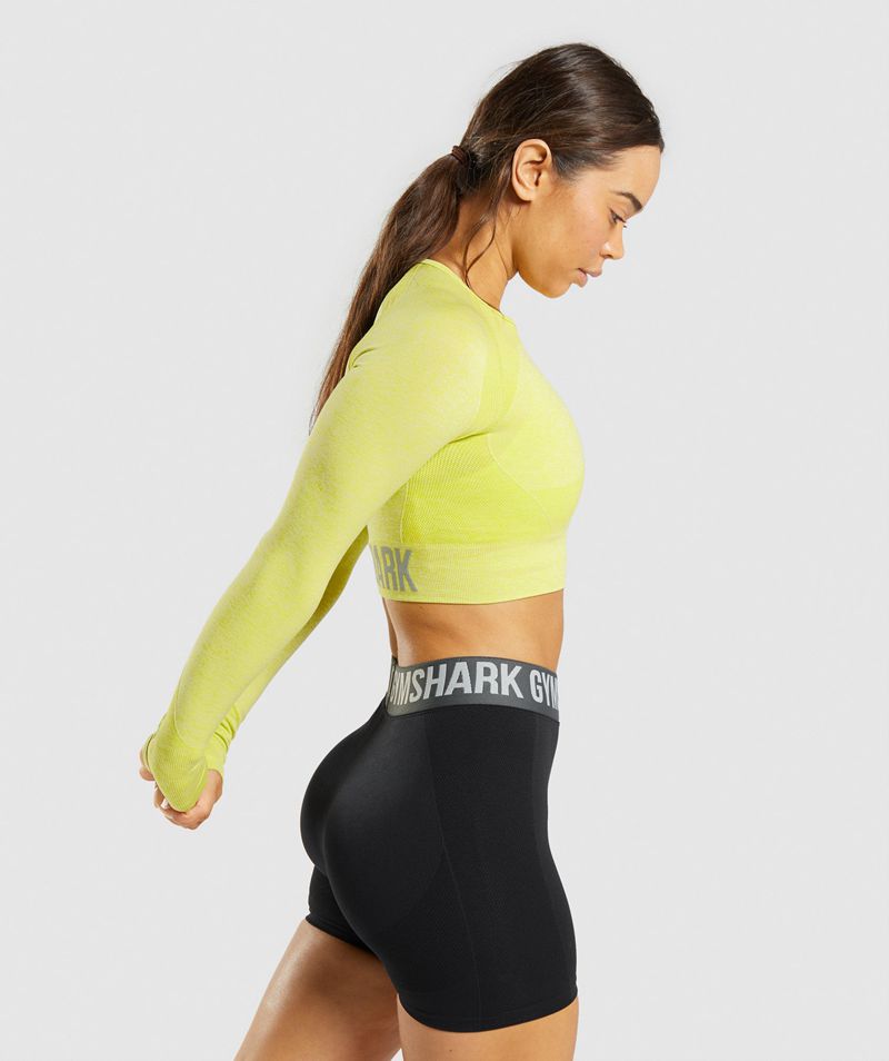 Women's Gymshark Flex Sports Long Sleeve Crop Tops Yellow | USA  4182-KVOUM