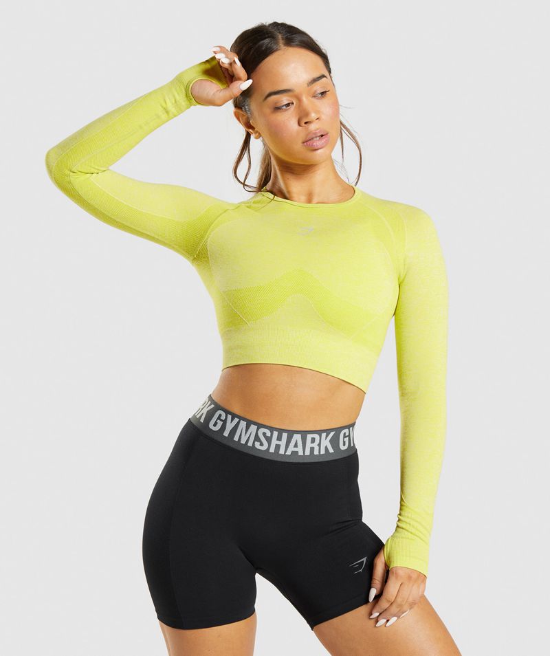 Women\'s Gymshark Flex Sports Long Sleeve Crop Tops Yellow | USA  4182-KVOUM