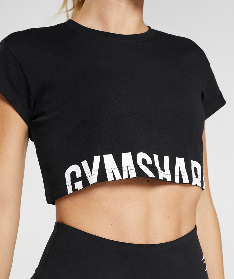 Women's Gymshark Fraction Crop Tops Black | USA  9610-QJCKS