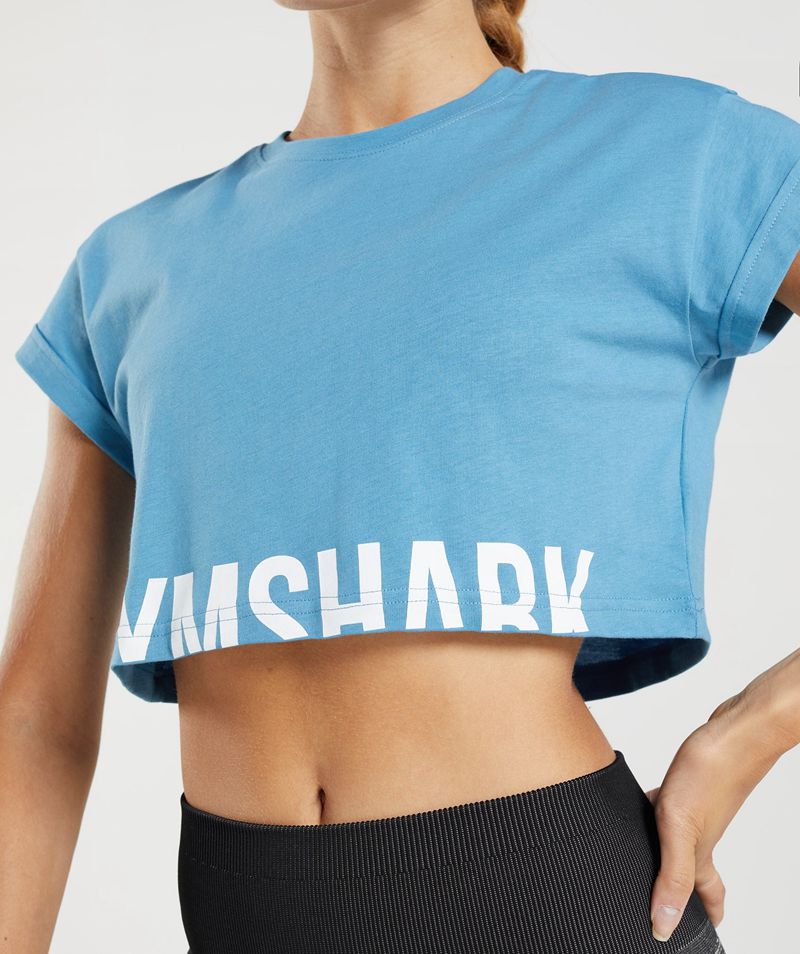 Women's Gymshark Fraction Crop Tops Blue | USA  9681-OGYCD