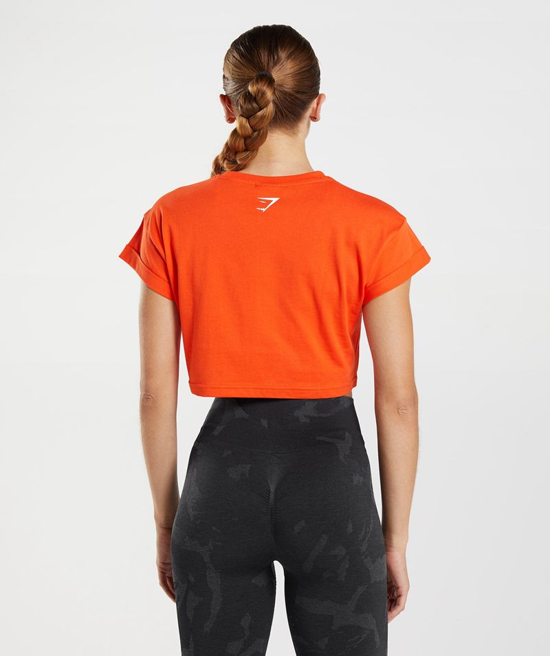 Women's Gymshark Fraction Crop Tops Orange | USA  5246-URVCB