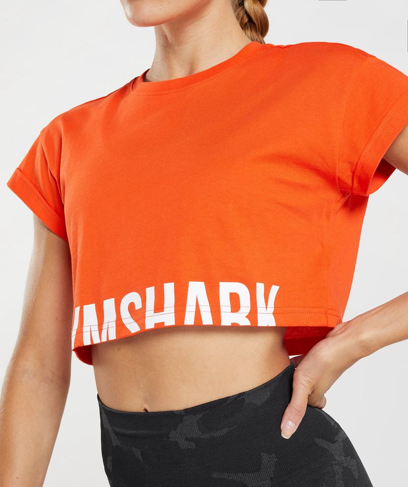 Women's Gymshark Fraction Crop Tops Orange | USA  5246-URVCB