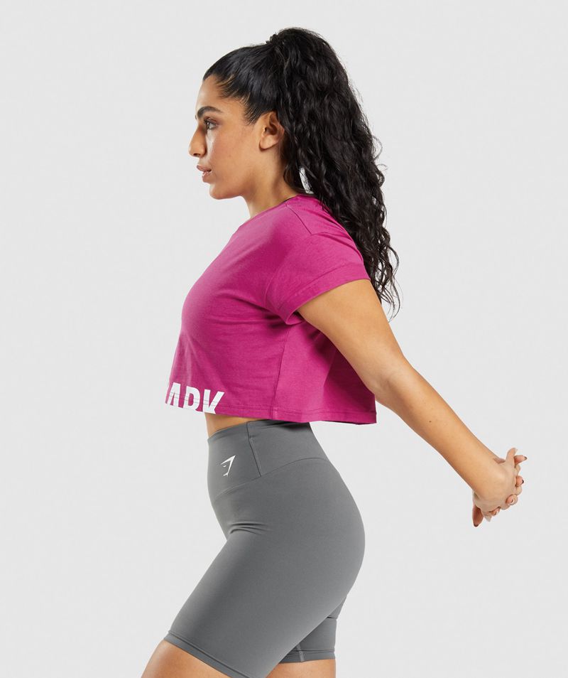 Women's Gymshark Fraction Crop Tops Pink | USA  3760-QYSIC