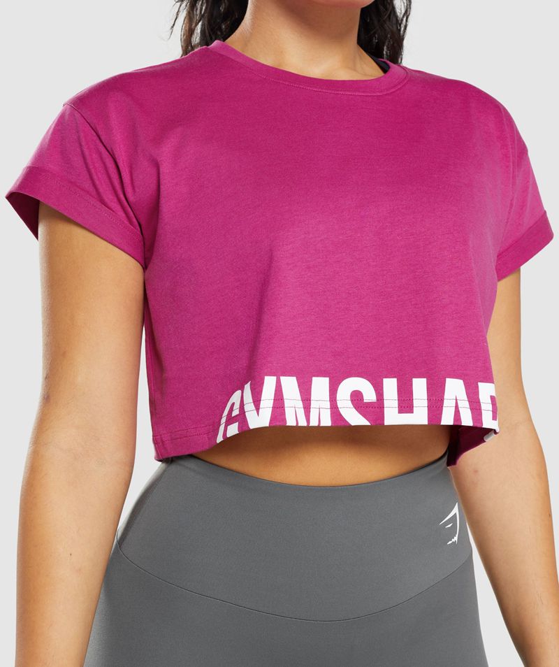 Women's Gymshark Fraction Crop Tops Pink | USA  3760-QYSIC