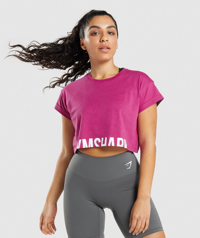 Women\'s Gymshark Fraction Crop Tops Pink | USA  3760-QYSIC