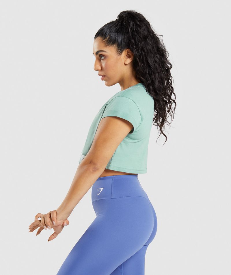 Women's Gymshark Fraction Crop Tops Turquoise | USA  6435-RJTMD