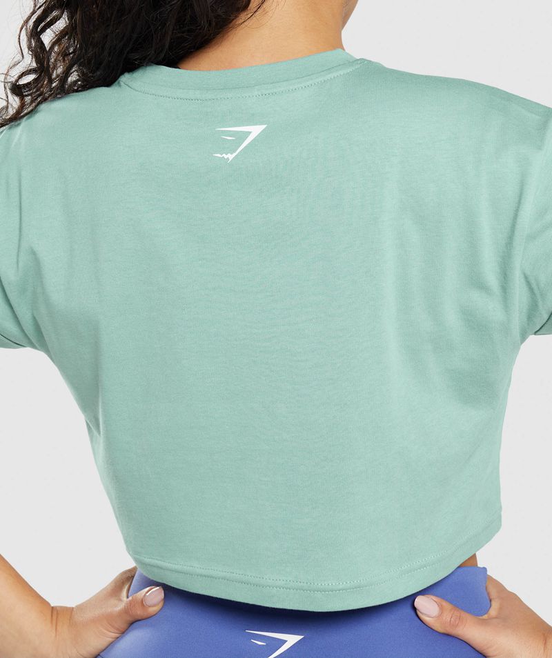 Women's Gymshark Fraction Crop Tops Turquoise | USA  6435-RJTMD