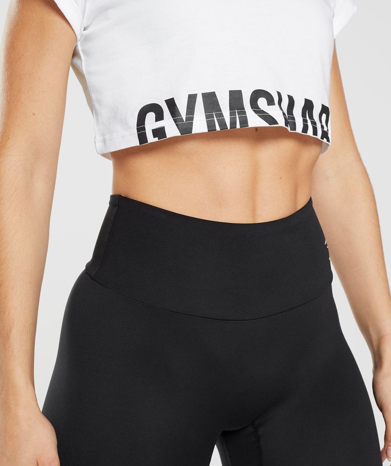 Women's Gymshark Fraction Crop Tops White | USA  0912-FJBDH