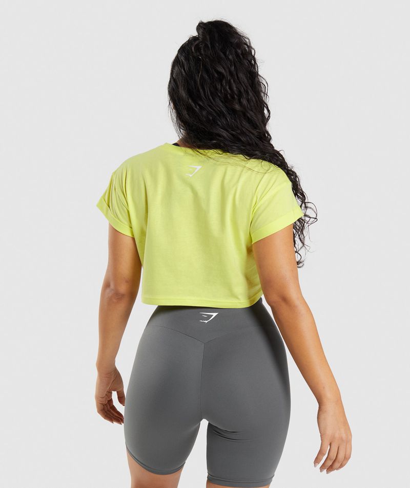 Women's Gymshark Fraction Crop Tops Yellow | USA  4398-UIDGE