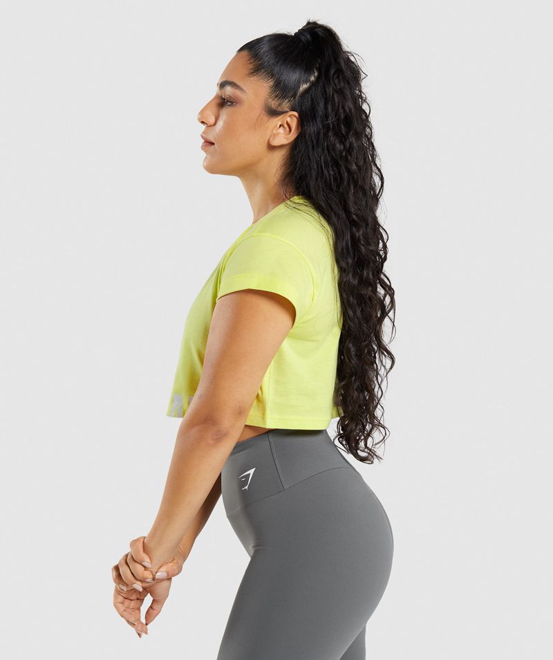 Women's Gymshark Fraction Crop Tops Yellow | USA  4398-UIDGE