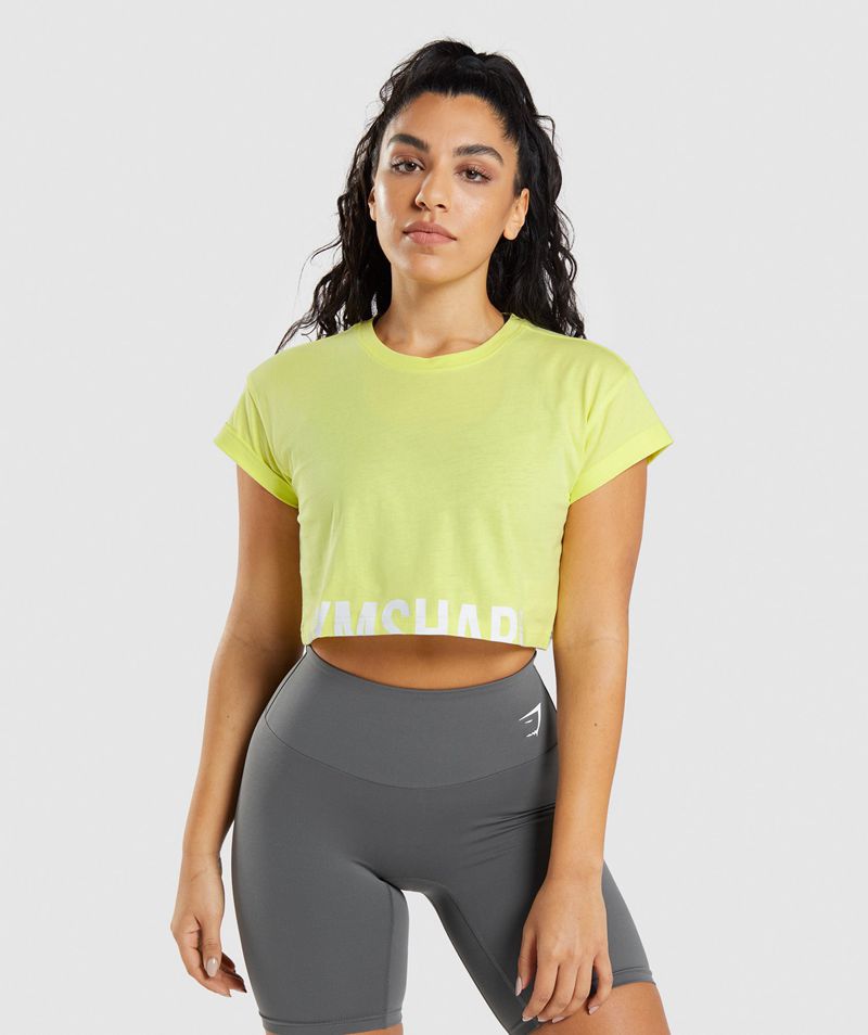 Women\'s Gymshark Fraction Crop Tops Yellow | USA  4398-UIDGE