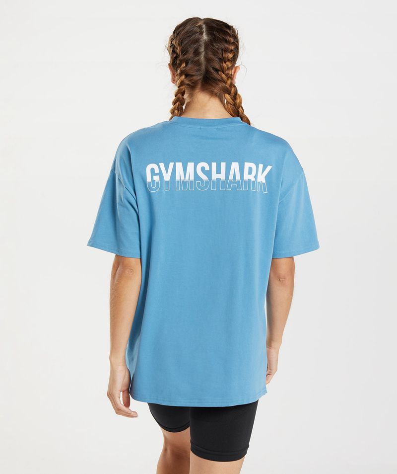 Women\'s Gymshark Fraction Oversized T-Shirts Blue | USA  6287-BKFSG