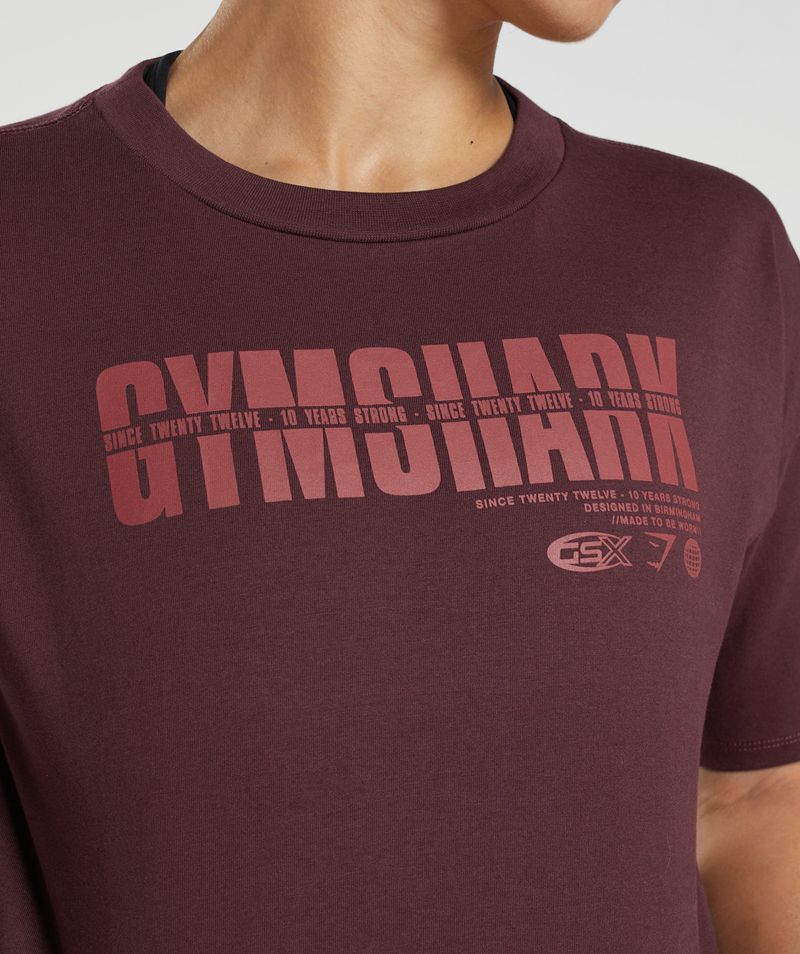 Women's Gymshark Gs10 Year Midi Tops Burgundy | USA  1547-FVOXA