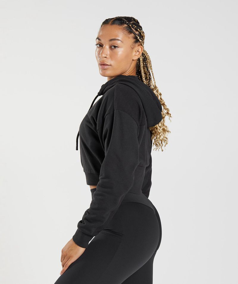 Women's Gymshark Gs Power Cropped Zip Hoodie Black | USA  0485-RNIVW