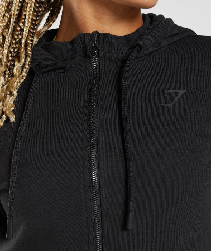 Women's Gymshark Gs Power Cropped Zip Hoodie Black | USA  0485-RNIVW