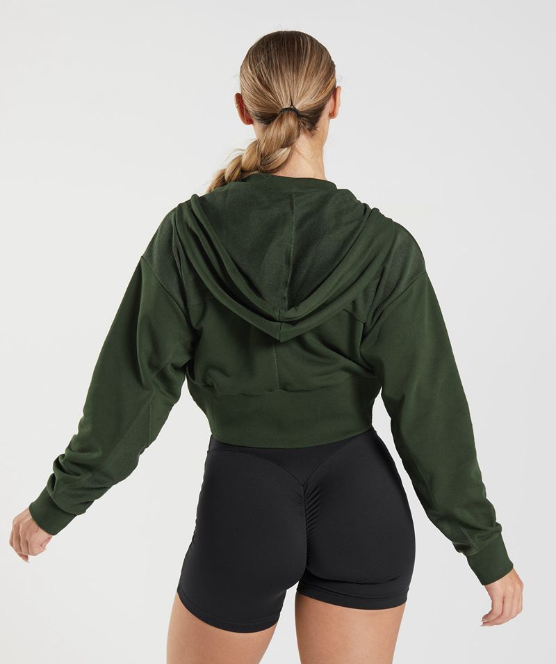 Women's Gymshark Gs Power Cropped Zip Hoodie Olive | USA  5719-KGVRX