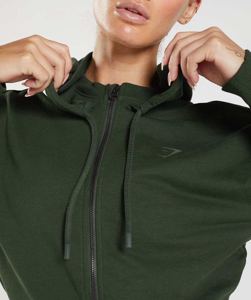 Women's Gymshark Gs Power Cropped Zip Hoodie Olive | USA  5719-KGVRX