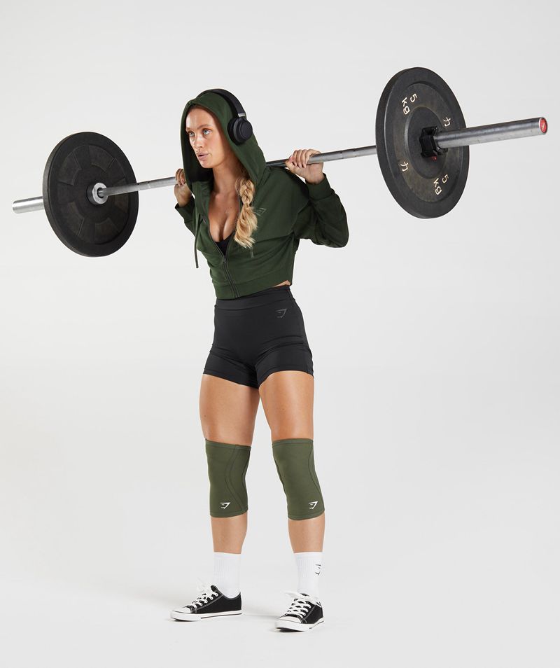 Women's Gymshark Gs Power Cropped Zip Hoodie Olive | USA  5719-KGVRX